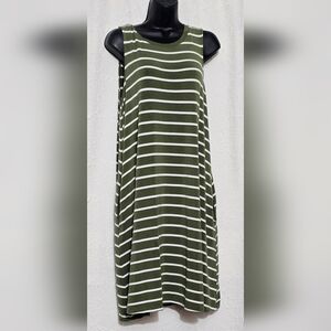 Time and Tru Tank Swing Dress Womens  Green White Striped Pockets  L (12-14)